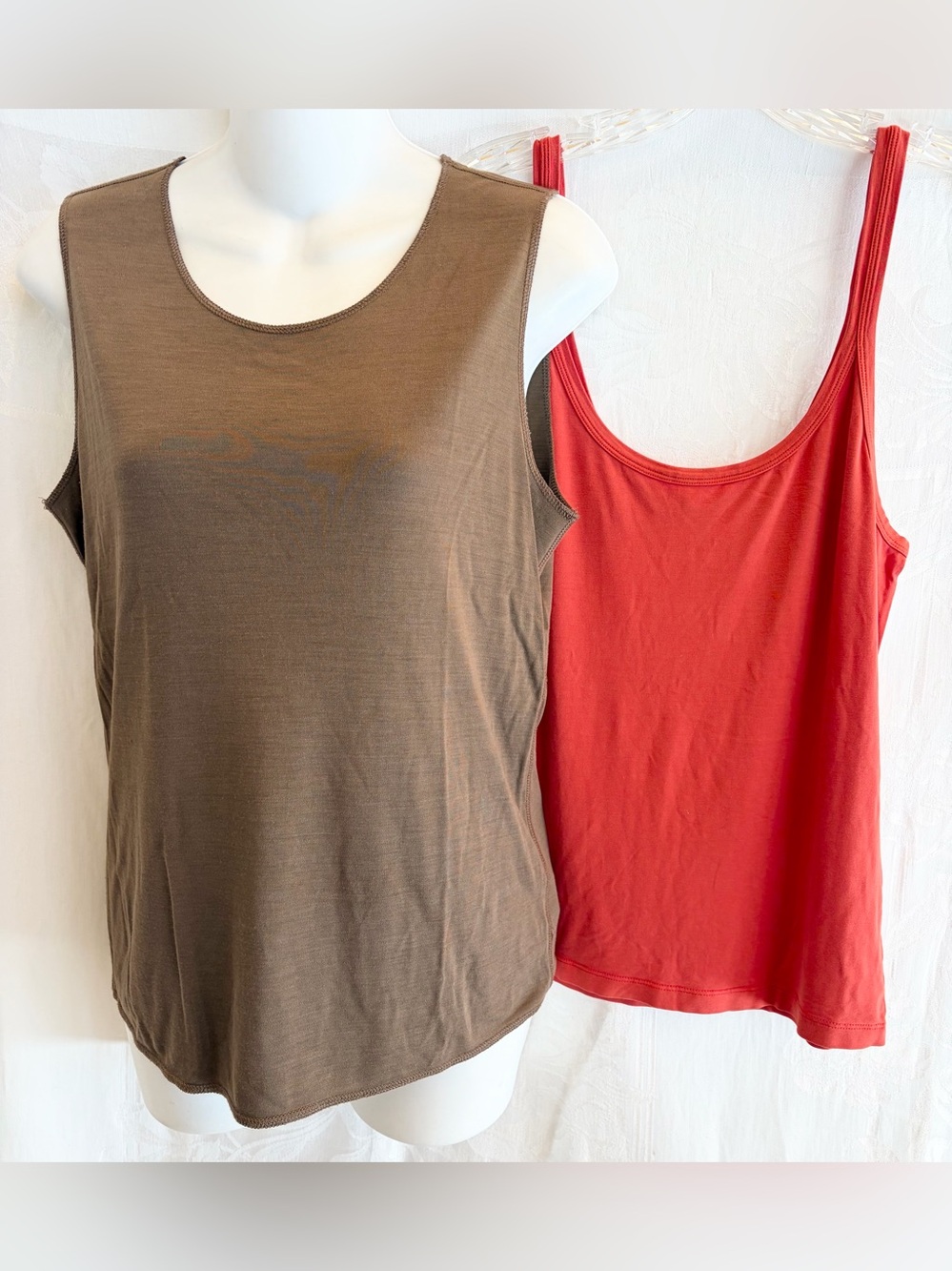 Giorgio Armani Brown Silk Blend Shell 10 & Max Mara Orange Stretch Cami L Tops